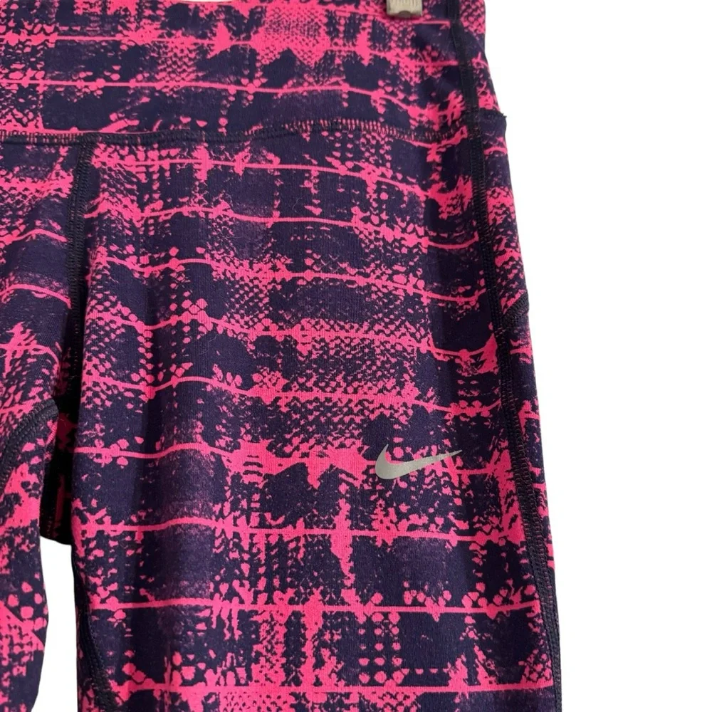 Nike Dri Fit Printed Epic Run Cropped Running Leggings Pink/Black Size Small